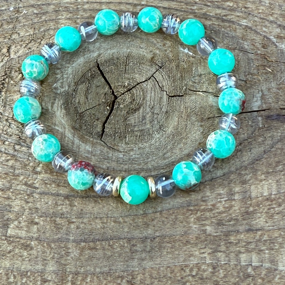 Green Malachite and Clear Beaded Bracelet